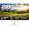 JapanNext Monitor Bianco 28 IPS 4K UHD (3840x2160) | HDR | Inclinazione regolabile Altoparlanti integrati Compatibilità VESA | 100% sRGB G-Sync/FreeSync | JN-IPS2802UHDR-W