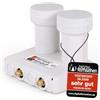 RED OPTICUM LMTP 04H Monoblock Twin LNB 0.1dB - LNB doppia testa per 2 partecipanti e 2 satelliti con DiseqC integrato - 3D UHD 4K Ready - Monoblock LNB Astra Hotbird incl