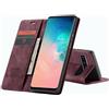 WenBaby CaseMe Cover per Samsung Galaxy S10, Magnetica Cover a Libro con Slot per Schede, Custodia in PU Pelle Portafoglio per Samsung Galaxy S10, Rosso