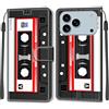 KENHONER Custodia per iPhone 17 Pro, cassetta audio | Portafoglio Pelle PU, Magnetica, Resistente Agli Urti, Scomparto Carte Credito, Pieghevole, Flip Libro, Motivo