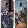 DiaryTown 2 Cover per Samsung J3 2017 Custodie TPU Silicone Morbida con Bello Animale Disegno Motivi Antiurto Protettivo Nero Cover Gomma Ultra Sottile Morbido Cover per Galaxy J330 - Gatto/Tigre
