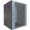 EXTRALINK Rack 19 pollici 15U - Armadio rack 600x600 mm, per montaggio a parete o a pavimento, capacità di carico 100 kg, porta in vetro temperato, apertura porta a 180°, grigio