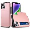 FERLAN Compatibile con Cover Portafoglio per iPhone 13,con Porta Carte,TPU Bumper Silicone Slot Nascosto Scorrevole (Oro rosa)