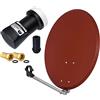 HB-Digital Impianto satellitare digitale HD da 60 cm, in acciaio a specchio rosso mattone + singolo LNB 1 partecipante per la ricezione di DVB-S/S2 Full HD 3D 4K Ultra HD (UHD) segnali + spina incluso nel set
