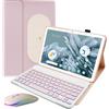 HLTOOP Custodia con Tastiera per Tablet Google Pixel 11 2023, Tastiera Wireless Retroilluminata Staccabile con Portapenne, Mouse Bluetooth per Tablet,Rosa