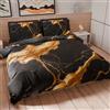 PETTI Artigiani Italiani - Set Copripiumino Matrimoniale 200x220 cm (2 Federe 80x80 cm Incluse), Parure Copripiumino Microfibra con Stampa Digitale Effetto Marmo Nero e Oro - Made in Italy