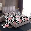 Loussiesd, Set di lenzuola per letto matrimoniale, per bambini e bambine, maialino rosa, mucca, bianca e nera, stile cartone, lenzuolo con angoli, ultra morbido, 4 pezzi, motivo: maiale