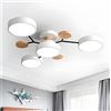 PTLYE Plafoniere in Legno LED Molecola Nordica Cerchio Paralume Rotondo Lampada da Soffitto Moderna Acrilico Bianco Montaggio a Semincasso per Camera da Letto - 4 Luci