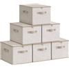 SONGMICS Scatole Portaoggetti con Coperchio, Contenitori Pieghevoli con Maniglie, Organizzatori per Vestiti, Set di 6, 40 x 30 x 25 cm, Tessuto non Tessuto, Beige Sabbia RZB003K02