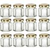 Nakpunar 12 Vasetti Vetro Esagonale per Monodose Miele 45 ml con Tappo Oro, Eleganti, Wedding Favor Jar Set, Spice Jar Set, 4.4 cm x 5.1 cm