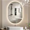 Viugreum Specchio da bagno ovale, Bluetooth, 50 x 75 cm, con illuminazione, con 3 colori di luce, dimmerabile, anti-appannamento, per bagno, hotel, camera