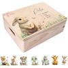 Creative Deco Scatola Ricordo Nascita Personalizzata, Animali della Foresta | In legno, incisione personalizzata, per bambino e bambina, cassetta portaoggetti, motivo animali della foresta