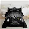 Loussiesd Set di biancheria da letto per cuffie con controller di gioco colore nero grigio per videogiochi con melodia musicale 1 Trapunta con 1 federa morbida