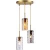 SXSHEYS Lampadario a sospensione vintage industriale a 3 luci con paralume cilindrico in vetro ondulato, lampadario a sospensione da soffitto in ottone E27, lampadario a 3 luci per sala da pranzo (multicolor