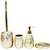 BM 6195 Set di Accessori da Bagno in Ceramica, Superficie Strutturato di Colore Oro Dorato Gold, Set Accessori Bagno Completo 4 Pezzi, Dispenser, Portaspazzolino, Portasaponetta, Portascopino