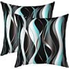 Loussiesd Fodera per cuscino decorativa a righe verde grigio nero - Motivo a spirale 55x55 cm - 2 pezzi per divano - Fodera per cuscino con arte geometrica astratta moderna e lusso con cerniera