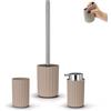 Inbagno Set Accessori Bagno Moderni 3 Pezzi Linea Gummy - In Gomma Termoplastica Tortora - Dispenser, Portaspazzolino E Portascopino - Flessibile E Antiurto