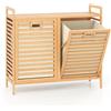 LIFEZEAL Cesto Biancheria Sporca a 2 Scomparti, 75L, Mobile Portabiancheria, Cestino Estraibile in Bambù, con Sacco Rimovibile, Piano Portaoggetti, per Lavanderia, Bagno, Salvaspazio, 80x30x72cm