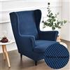 WJHDWYD 2-Pezzi Copripoltrona con Orecchie Elasticizzato, Tinta unita jacquard Addensare Strandmon Copridivano da 1 Posto con Fodera per Cuscino, Lavabile, per Soggiorno Camera(Blu Navy)