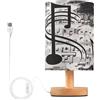 Fuauuyl Lampada da tavolo nera a forma di chiave di violino con porte di ricarica USB, lampade da comodino per camera da letto con paralume rotondo in tessuto di lino per soggiorno dormitorio camera