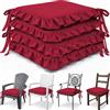HAND Set 4 Cuscini per Sedie con Lacci Antiscivolo, Sfoderabili, Imbottitura Inclusa, Dimensioni con bordi 45x45 cm, Adatto per Cucina, Interni ed Esterno (Rosso)