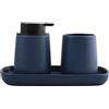 MSV Set da bagno, 3 pezzi, accessori da bagno in ceramica Maonie, dispenser per sapone e portasapone, portaoggetti per gioielli e bicchiere per spazzolino da denti, blu scuro