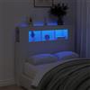 Capwee Testiera Letto Singolo 120 cm con LED, Scomparti e Luci in Legno - Bianco - 120 x 103.5 cm