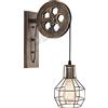 iDEGU Applique da parete Vintage, Lampada da Parete Interno Stile Puleggia E27 Plafoniera in Legno e Ferro Regolabile Lampada Sospensione per Soggiorno, Ristorante, Bar - Ruggine Bronzo (1 Pezzo)