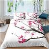 Loussiesd Set di biancheria da letto per ragazze,motivo floreale,prugna,pesca,fiori di ciliegio,copripiumino con rami botanici,copriletto da donna,collezione 3 pezzi,king size