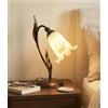 Mondocreazioni Lumetto comodino a 1 luce classico in ferro battuto e vetro realizzato e decorato artigianalmente coll. scott
