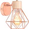 iDEGU Lampada da Parete Vintage 16CM Applique da Parete in Legno Metallo Design Gabbia Industriale E27 Illuminazione Interni Lampada a Muro per Corridoio Soggiorno Camera da Letto (Tipo-B Oro Rosa)