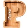 Summidate Salvadanaio Legno Bambini, Porcellino Salvadanaio Trasparente Lettera A-Z, Regalo Educativo Compleanno e Battesimo Personalizzabile con Adesivi per Ragazzi e Ragazze