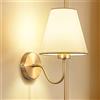 Chao Zan Applique da parete per Interno, Lampada da parete in oro con paralume in tessuto bianco Lampada da soggiorno, E27 Lampada da muro in metallo e stoffa Paralume Comodino Sala da Pranzo
