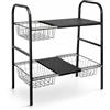 MAKA change your life quality MAKA Scaffale Sottolavello Organizer Telescopico per Cucina, Acciaio Verniciato Nero Opaco, Regolabile 48-84 cm, 3 Cestelli e Ripiani, 48x24,5 cm (A)