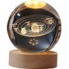 EdirFtra 3D Crystal Ball Night Light, Incisione Laser, Lampada da Comodino Luce LED con Base per Il Soggiorno Camera da Letto Decorazione da Comodino Ornamento,Solar System