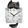 DEKORI Orologio da Parete con Pendolo - Design Gattino Nero, Silenzioso, Artigianale, in Legno per Cucina, Cameretta o Casa, 37x22 cm