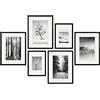 PHOTOLINI Set di 6 cornici per poster nero legno MDF con passe-partout, 21x30 cm e 30x40 cm, plexiglass infrangibile, da parete, accessori inclusi - per foto, immagini e poster