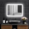kleankin Specchio Bagno con Luce LED 80x60 cm, 3 Colori Luce, 3000-6500K, Interruttori Touch, Specchio da Parete Antideflagrante con Luminosità Regolabile, Funzione Memoria, Antiappannamento