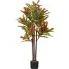 HOMCOM Pianta Artificiale di Croton con 139 Foglie Modellabili e Vaso Contenitore Bianco in PP e Cemento, Pianta Finta in PEVA e Legno, per Interno, Ufficio, Soggiorno, 55x55x120 cm, Multicolore