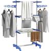 HOMCOM Stendibiancheria Verticale a Torre 3 Livelli Regolabili, Stendino Pieghevole Salvaspazio Estensibile in Acciaio Inox con 6 Ruote, Ganci, Grande Capacità, Interni, Balcone, 142x55x152cm, Blu