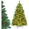 COSTWAY Albero di Natale 135/195 cm, Albero di Natale con 300/450 Luci Incorporate Bianco Caldo, 516/1100 Rami, 32/56 Pigne e 32/56 Bacche Rosse e Base in Metallo, Verde (135cm)