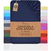 NatureMark Lenzuolo con angoli elasticizzati in jersey, in 100% cotone, in molti colori e misure, conforme all'Oeko-Tex Standard 100, 180 x 200 cm - 200 x 200 cm blu navy