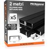 Eurocali 5x Profili da 2 metri (10mt) in Alluminio Nero per Strisce LED Copertura Opaca larghezza max striscia led 21.5mm - 23.5 x 10