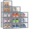 HOMIDEC 12 pcs Scatole per Scarpe,Scatole Portascarpe in Plastica Trasparenti impilabili, Contenitori Portascarpe con Coperchi per donna/uomo,Grigio