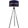 FKL DESIGN Home Deco Lampada da terra per soggiorno, blu scuro, oro, lampada da terra con treppiede, design moderno, attacco E27, max. 60 W