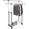 VIRSUS Appendiabiti Estensibile da Terra 7531, Altezza da 100cm a 172cm e Lunghezza da 92cm a 147cm, Porta abiti con Barre Acciaio Cromato Regolabili, 4 Ruote e Ripiano per Scarpe (Doppio)