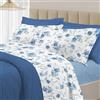 PENSIERI DELICATI Completo Letto Matrimoniale 100% Cotone, Completo 250x300 Comprensivo di Lenzuolo Sotto, Lenzuolo Sopra e 1 Federa a due Volant, Made in Italy, Fantasia Sanderson Azzurro