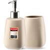 KADAX Set da bagno da 2 pezzi in ceramica, accessori da bagno, dispenser di sapone, bicchiere da bagno, portasapone e scopino WC (bicchiere e dispenser beige) (K8180)