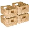 HMF Cestino portaoggetti HMF intrecciato in giacinto d'acqua, cestino decorativo con manici per riporre oggetti in bagno, cucina e zona giorno | Set da 4 | Dimensione L | 36 x 28 x 20 cm | Naturale