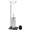 bremermann Set WC a pavimento 2 in 1, scopino per WC, porta rotelle, in acciaio inox con base in vetro